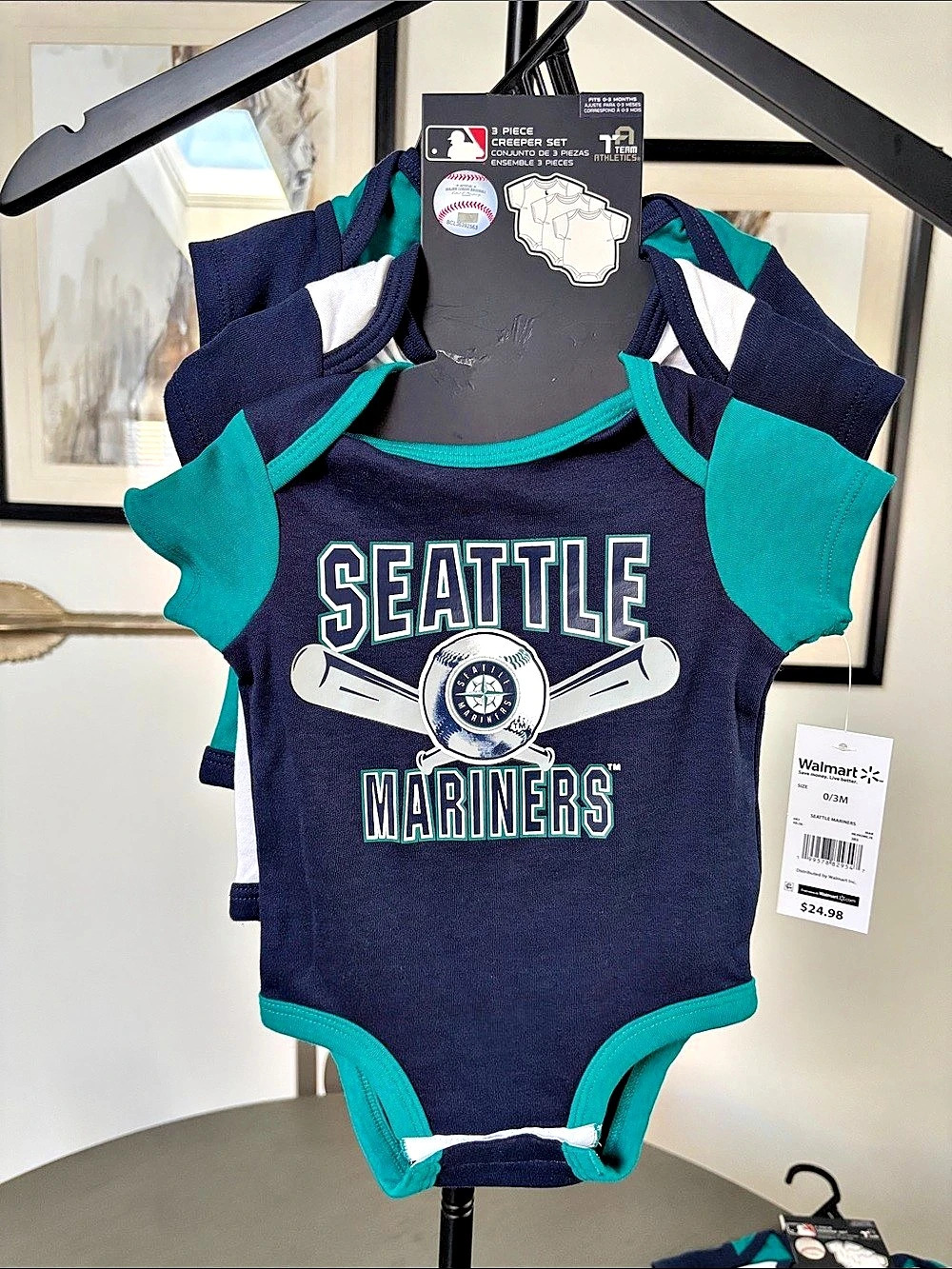 MLB Seattle Mariners 3-Piece Creeper Set Baby NWT